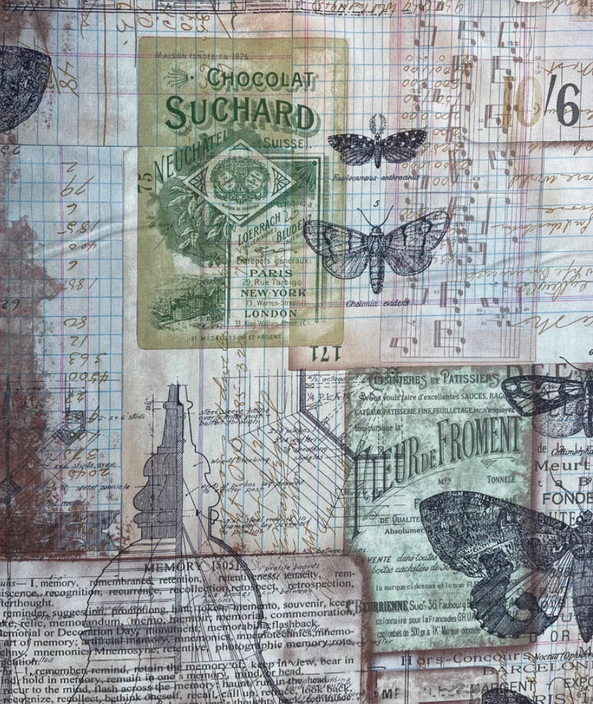 Canvas Cloth By Tim Holtz for Free Spirit, Expedition, Butterfly, Postage Stamps