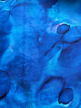 Load image into Gallery viewer, Alchemy fabric by Tim Holtz for Free Spirit is a collection of fabrics that features vivid hues and deep, rich undertones. The collection is inspired by the fluid movement created by using alcohol ink.  This is a rich and Royal blue hue.
