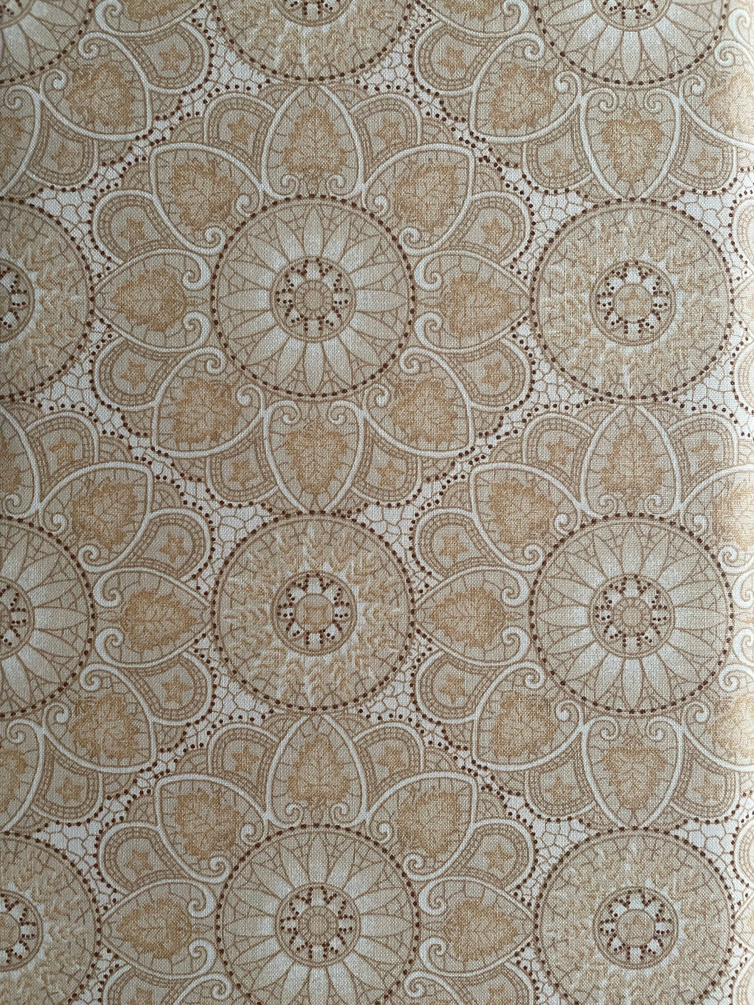 Cotton Wideback in Cream mandalas on a beige background by Kim Diehl 